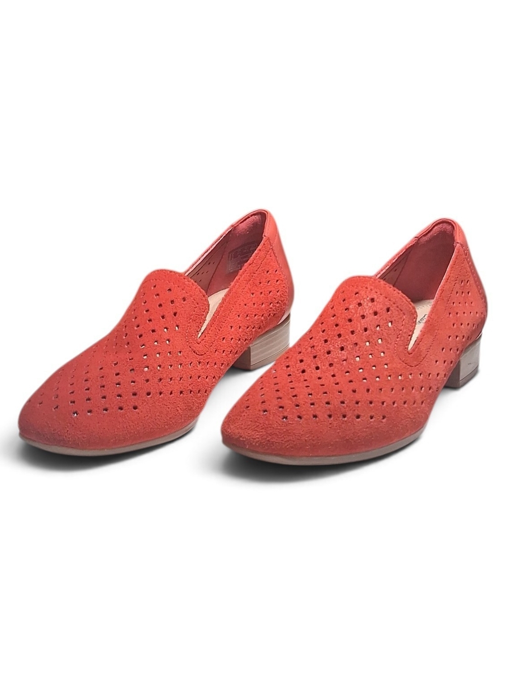 Women's Clarks Juliet Hayes Red Perforated Slip on Shoes Loafers US Size 5.5 M